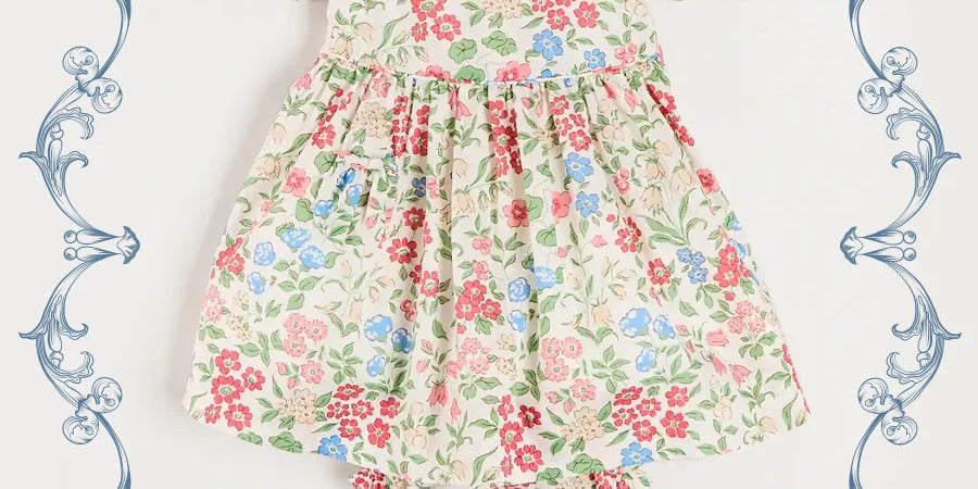 The Royal Floral Dress with Bloomers in Cream Made with Liberty Fabric (6mths-3yrs) Dresses from Pepa London US