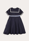 Mariner Collar Bow Detail Short Sleeve Dress in Navy (4-12yrs) DRESSES from Pepa London US