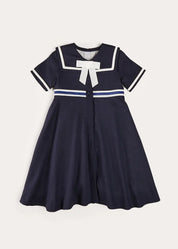 Mariner Collar Bow Detail Short Sleeve Dress in Navy (4-12yrs) DRESSES from Pepa London US