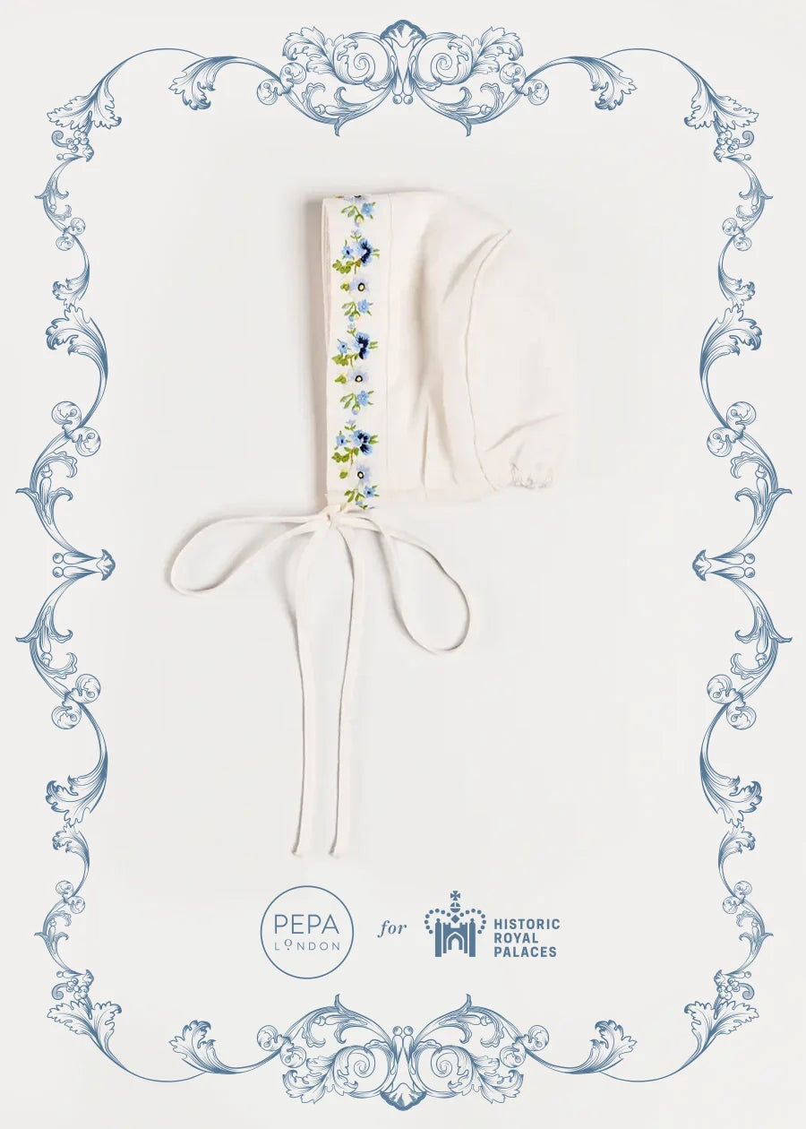 The Royal Embroidered Bonnet in White (S-M) Bonnets from Pepa London US