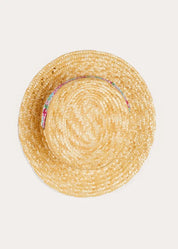 Viola Floral Bow Detail Boater Hat in Pink (S-M) ACCESSORIES from Pepa London US