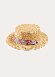 Viola Floral Bow Detail Boater Hat in Pink (S-M) ACCESSORIES from Pepa London US