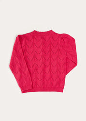Floral Embroidered Openwork Cardigan in Pink (4-10yrs) KNITWEAR from Pepa London US
