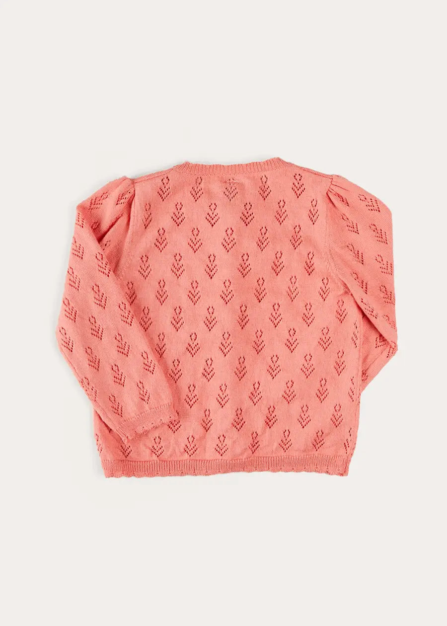Floral Openwork Cotton Cardigan in Pink (2-10yrs) KNITWEAR from Pepa London US