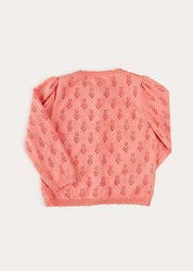 Floral Openwork Cotton Cardigan in Pink (2-10yrs) KNITWEAR from Pepa London US