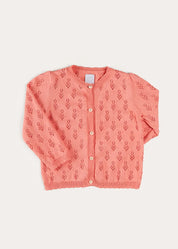 Floral Openwork Cotton Cardigan in Pink (2-10yrs) KNITWEAR from Pepa London US