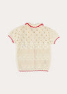 Crochet Cherry Detail Short Sleeve Cardigan in Beige (4-10yrs) KNITWEAR from Pepa London US