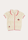 Crochet Cherry Detail Short Sleeve Cardigan in Beige (4-10yrs) KNITWEAR from Pepa London US