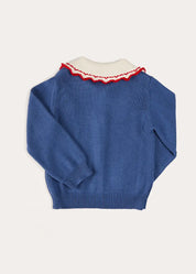 Statement Collar Floral Embroidery Cardigan in Navy (2-10yrs) KNITWEAR from Pepa London US