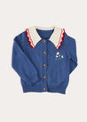 Statement Collar Floral Embroidery Cardigan in Navy (2-10yrs) KNITWEAR from Pepa London US