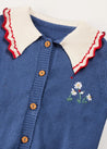 Statement Collar Floral Embroidery Cardigan in Navy (2-10yrs) KNITWEAR from Pepa London US