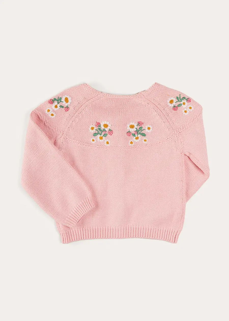 Strawberry Embroidery Cardigan in Pink (12mths-6yrs) KNITWEAR from Pepa London US