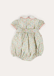 Cordelia Floral Hand-Smocked Short Sleeve Romper in Pink Made with Liberty Fabric (3m-2yrs) ROMPERS from Pepa London US