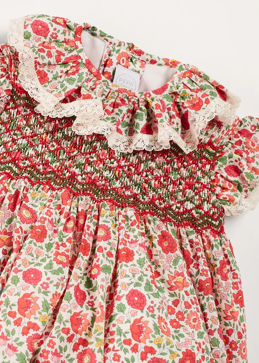 Margot Floral Romper in Red Made with Liberty Fabric (6m-2yrs) ROMPERS from Pepa London US