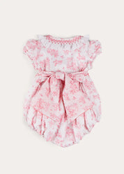 Audrey Hand Smocked Double Breasted Short Sleeve Romper in Pink (6mths-2yrs) ROMPERS from Pepa London US