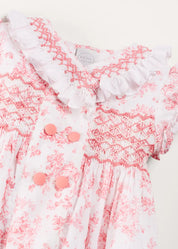 Audrey Hand Smocked Double Breasted Short Sleeve Romper in Pink (6mths-2yrs) ROMPERS from Pepa London US