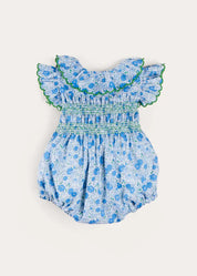 Olivia Floral Smocked Ruffle Collar Sleeveless Romper in Blue (6mths-2yrs) ROMPERS from Pepa London US