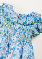 Olivia Floral Smocked Ruffle Collar Sleeveless Romper in Blue (6mths-2yrs) ROMPERS from Pepa London US