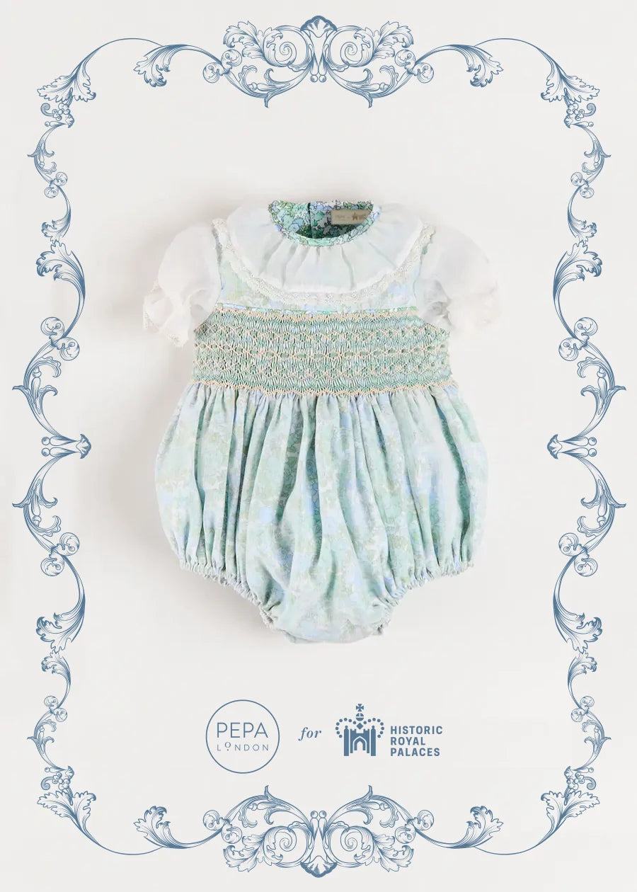 The Regency Floral Organza Romper in Green (6mths-3yrs) PRE-ORDER Rompers from Pepa London US