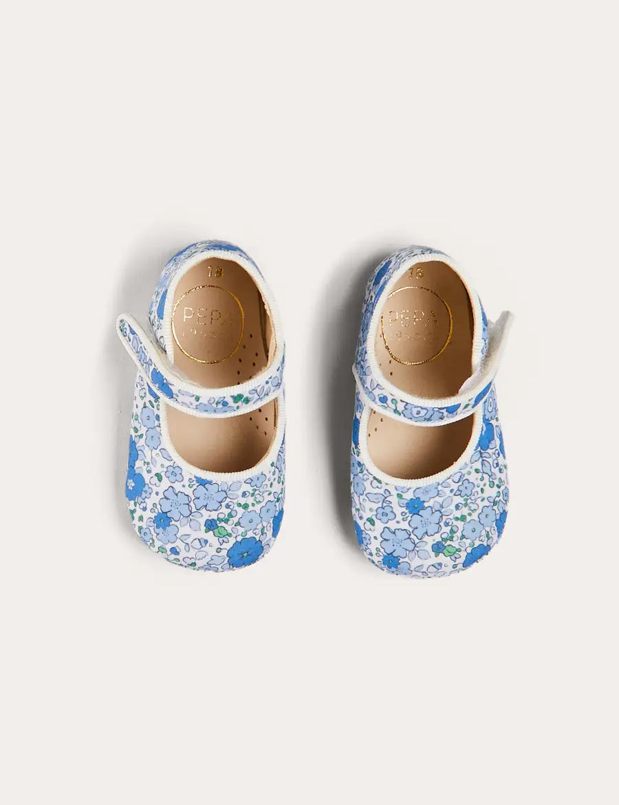 Olivia Floral Mary Jane Pram Shoes in Blue (17-20EU) SHOES from Pepa London US