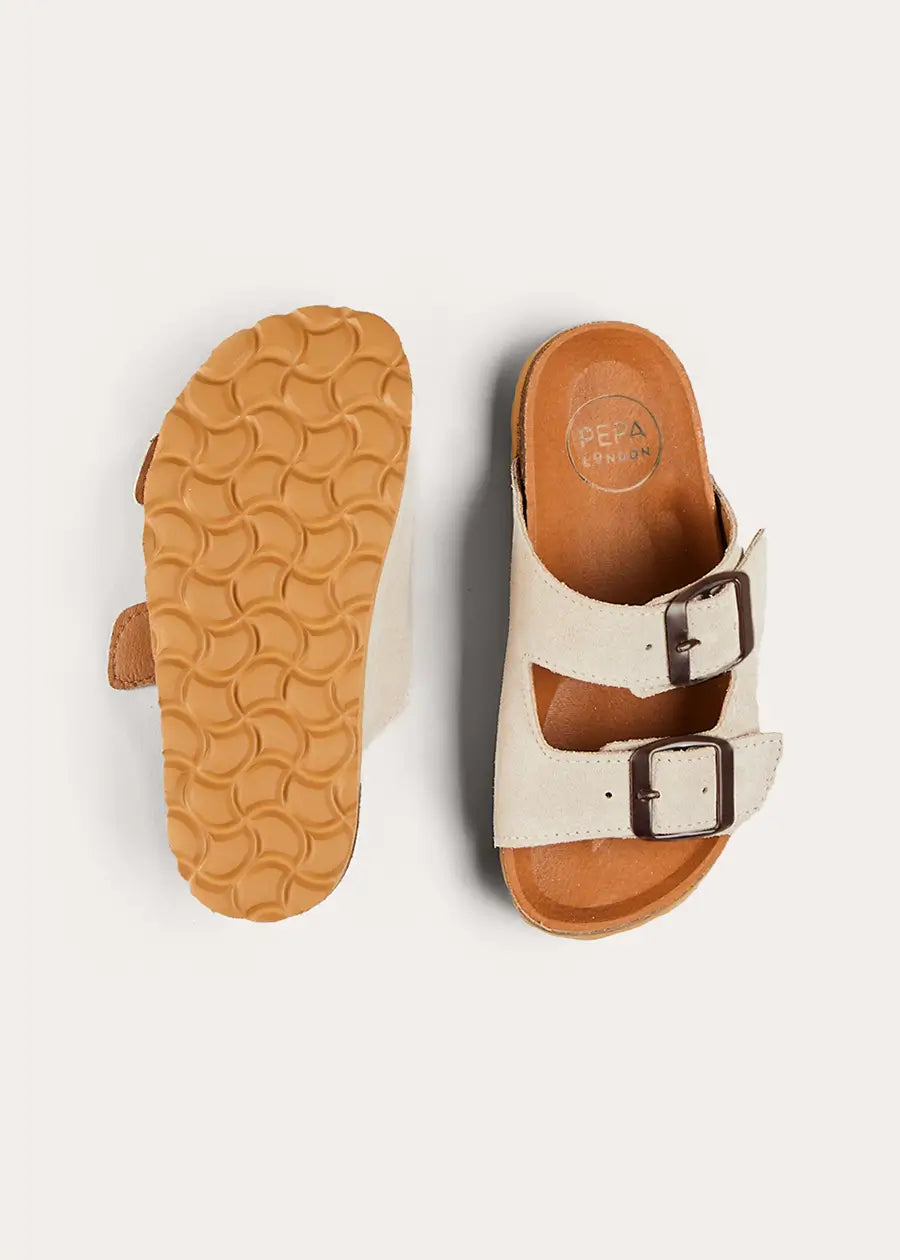 Suede Buckle Detail Sandals in Beige (28-35EU) SHOES from Pepa London US