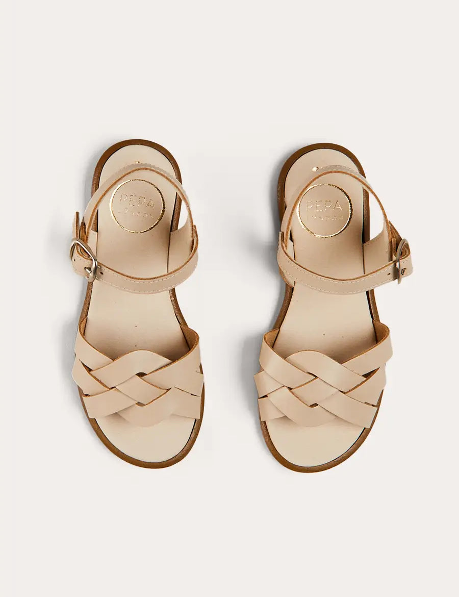 Leather Woven Detail Sandals in Beige (24-35EU) SHOES from Pepa London US