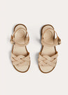 Leather Woven Detail Sandals in Beige (24-35EU) SHOES from Pepa London US