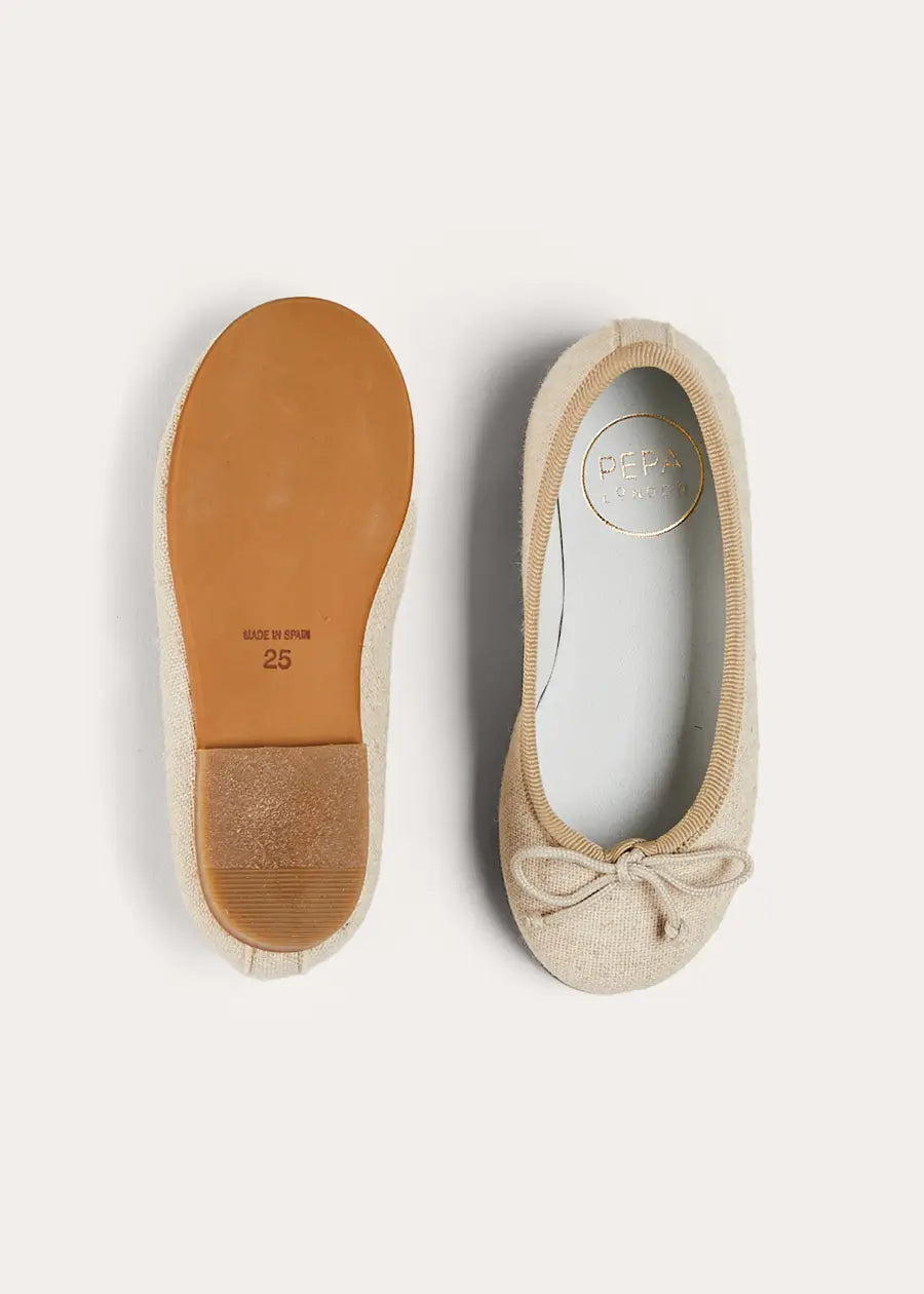 Linen Ballerina Shoes in Ivory (24-36EU) SHOES from Pepa London US