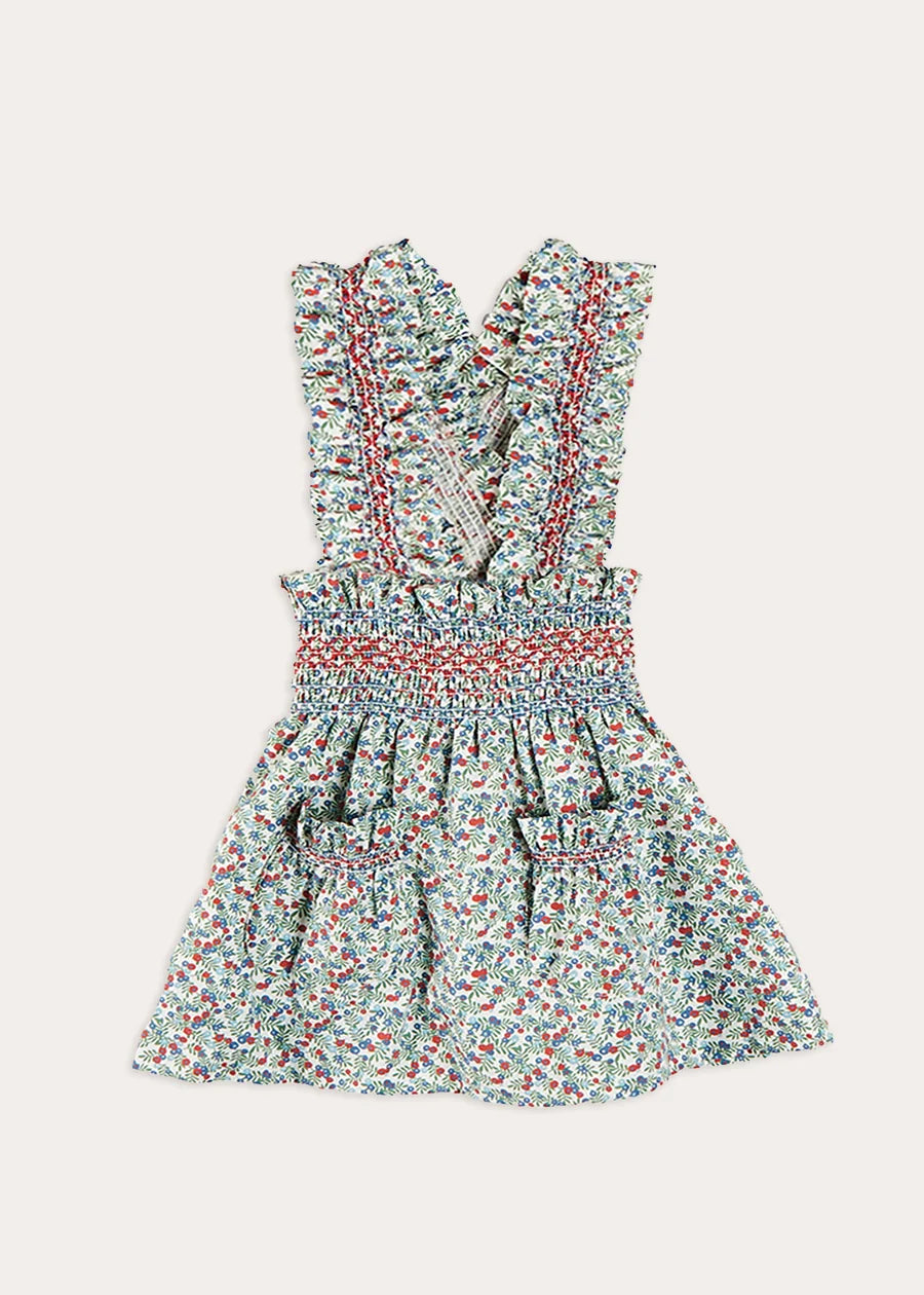 Evelyn Floral Smocked Detail Skirt With Braces in Red (18mths-6yrs) SKIRTS from Pepa London US