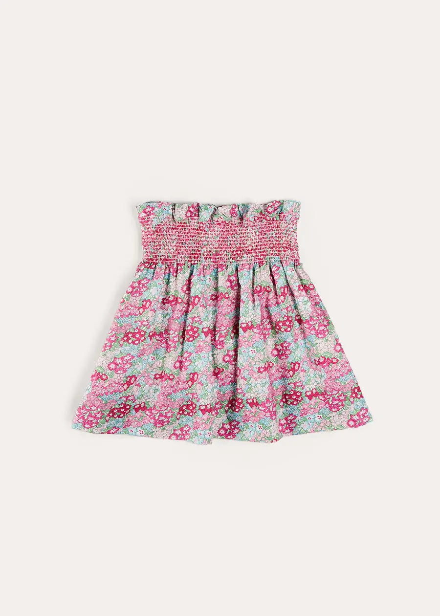 Viola Floral Smocked Waistband Skirt in Pink (3-10yrs) SKIRTS from Pepa London US