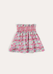 Viola Floral Smocked Waistband Skirt in Pink (3-10yrs) SKIRTS from Pepa London US