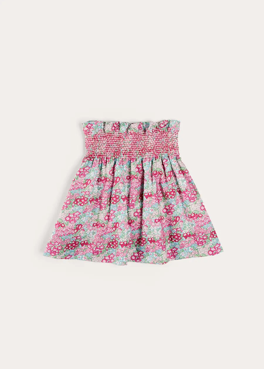 Viola Floral Smocked Waistband Skirt in Pink (3-10yrs) SKIRTS from Pepa London US
