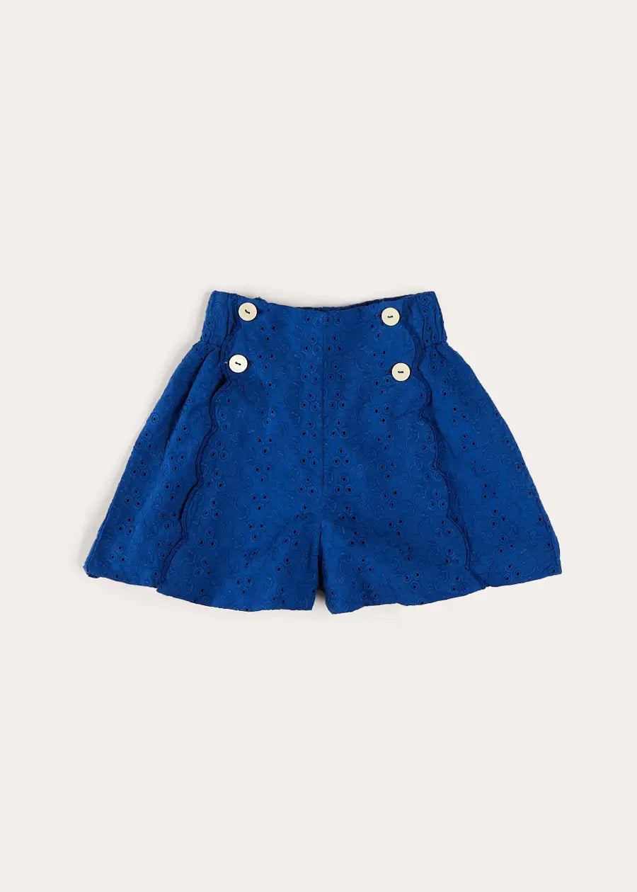 Broderie Anglais Button Detail Shorts in Blue (4-12yrs) SHORTS from Pepa London US