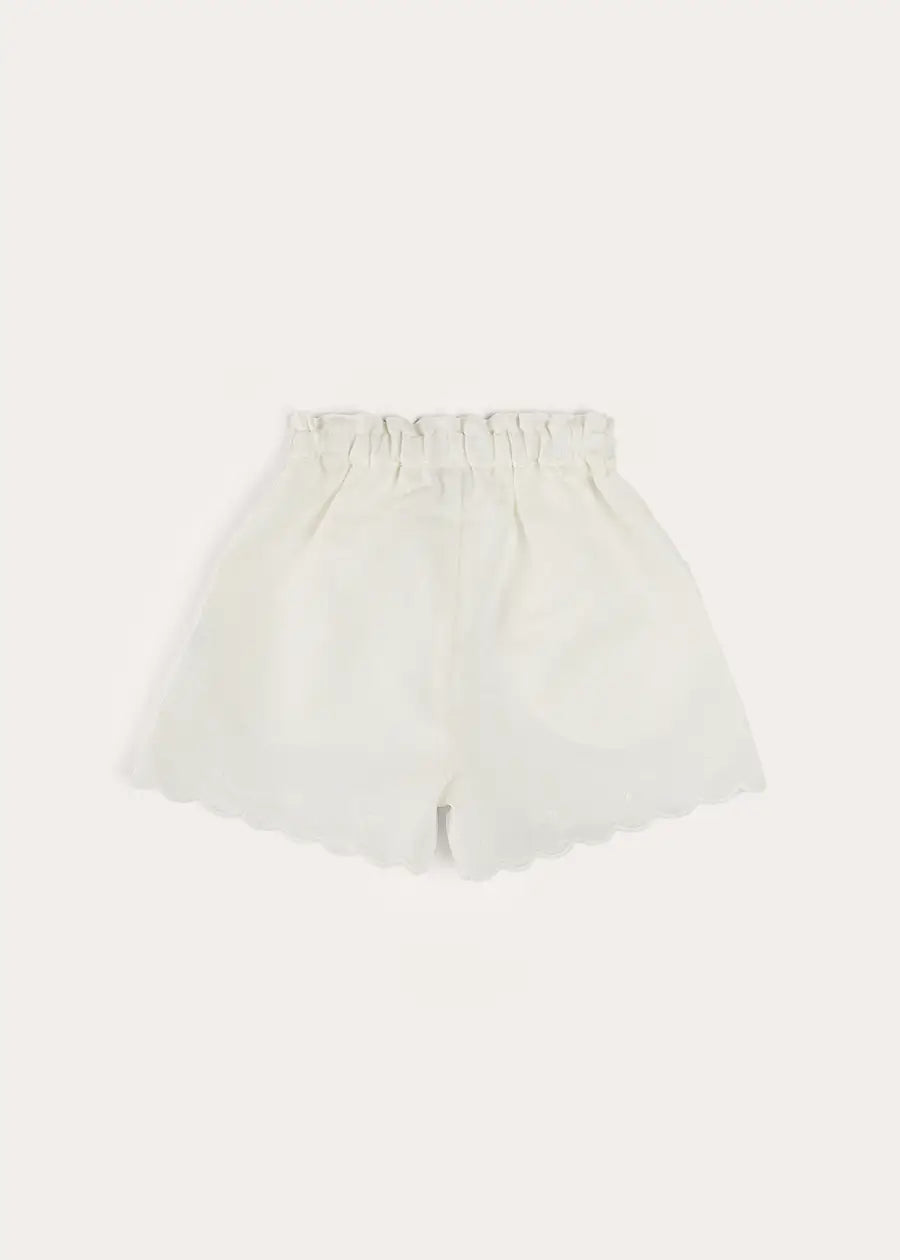 Scallop Trim Embroidered Shorts in White (2-10yrs) SHORTS from Pepa London US