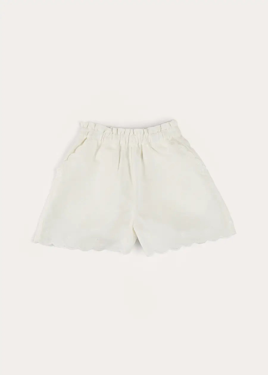 Scallop Trim Embroidered Shorts in White (2-10yrs) SHORTS from Pepa London US
