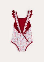 Louisa Floral Ruffle Trim Swimsuit in Pink (2-10yrs) SWIMWEAR from Pepa London US