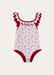 Louisa Floral Ruffle Trim Swimsuit in Pink (2-10yrs) SWIMWEAR from Pepa London US