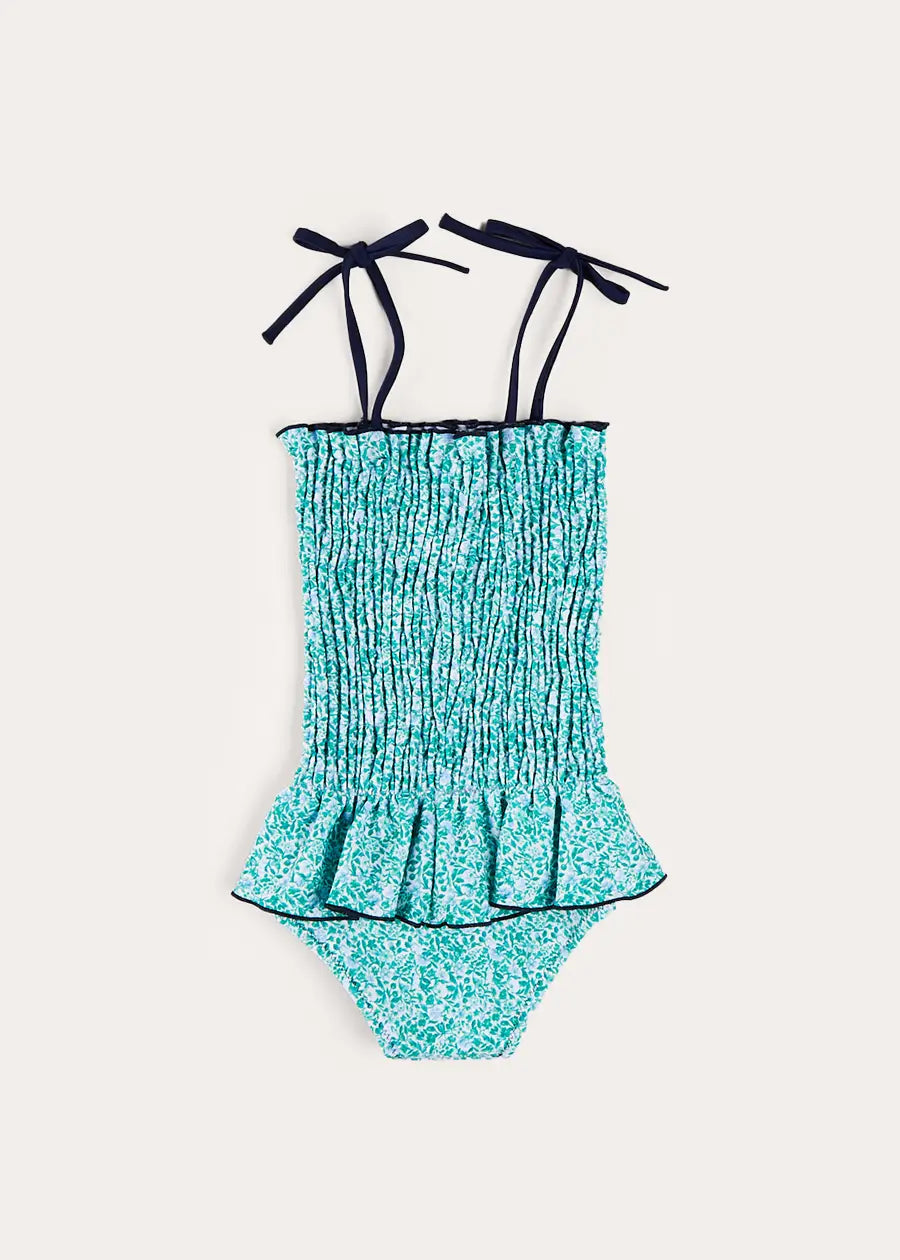 Adelaide Floral Smock Detail Swimsuit in Green (2-10yrs) SWIMWEAR from Pepa London US