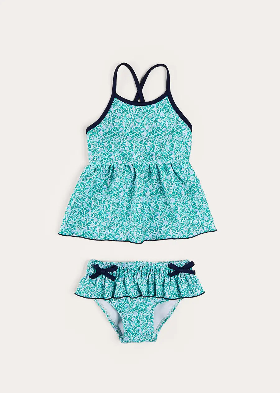 Adelaide Floral Bow Detail Two Piece Swimsuit in Green (2-10yrs) SWIMWEAR from Pepa London US