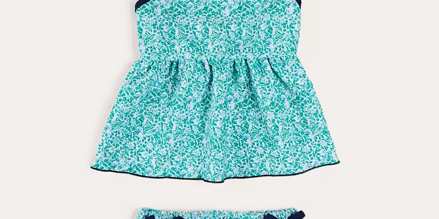 Adelaide Floral Bow Detail Two Piece Swimsuit in Green (2-10yrs) SWIMWEAR from Pepa London US