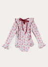 Louisa Floral Ruffle Trim Long Sleeve Swimsuit in Pink (2-10yrs) SWIMWEAR from Pepa London US