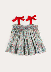 Evelyn Floral Smock Detail Tie Strap Blouse in Red (4-10yrs) BLOUSES from Pepa London US