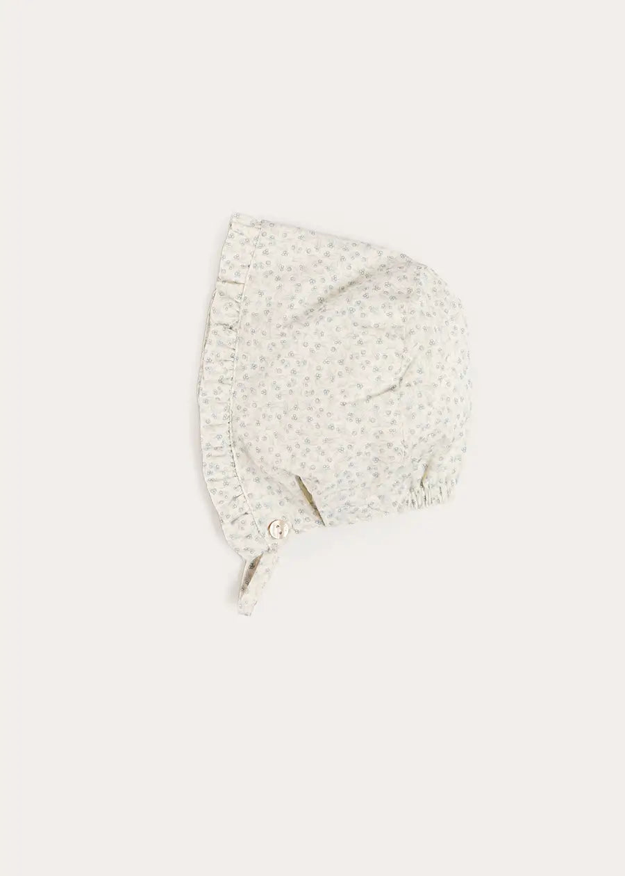 Betsy Floral Ruffle Detail Bonnet in Blue (S-M) Bonnets from Pepa London US
