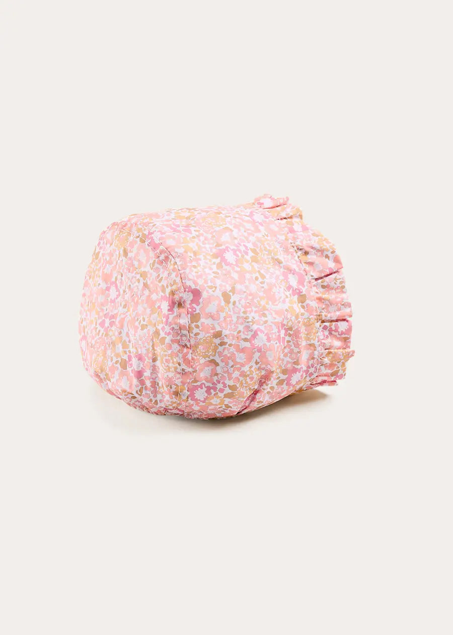 Nellie Floral Ruffle Detail Bonnet in Pink (S-M) Bonnets from Pepa London US