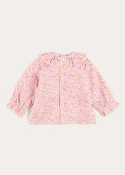 Nellie Floral Ruffle Collar Long Sleeve Blouse in Pink (1mth-12mths) Blouses from Pepa London US