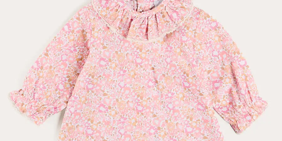 Nellie Floral Ruffle Collar Long Sleeve Blouse in Pink (1mth-12mths) BLOUSES from Pepa London US