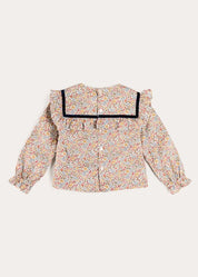 Marianne Floral Velvet Bow Detail Blouse in Toffee Made with Liberty Fabric (18mths-12yrs) Blouses from Pepa London US