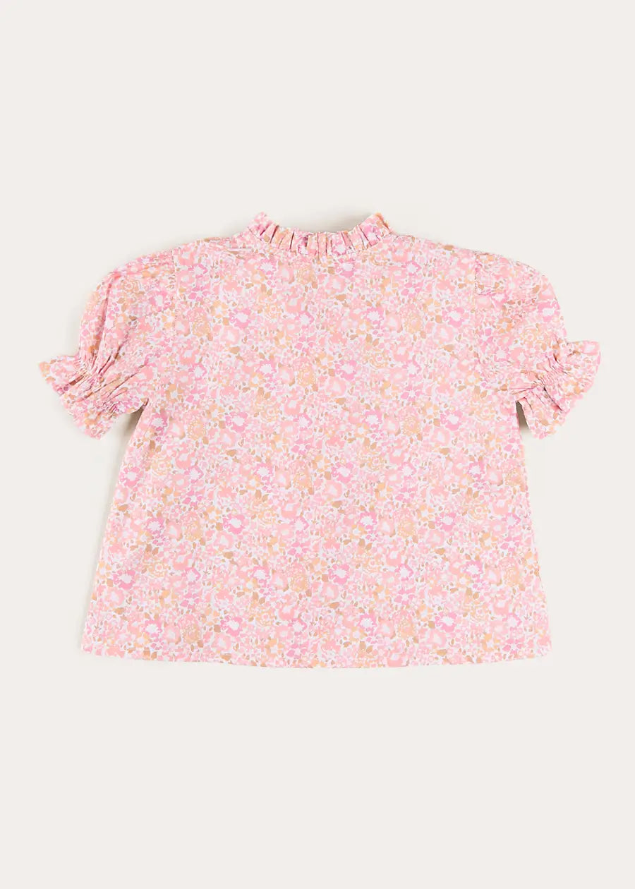 Nellie Floral Mao Collar Romantic Blouse in Pink (18mths-6yrs) Blouses from Pepa London US