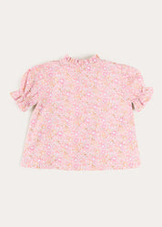 Nellie Floral Mao Collar Romantic Blouse in Pink (18mths-6yrs) Blouses from Pepa London US