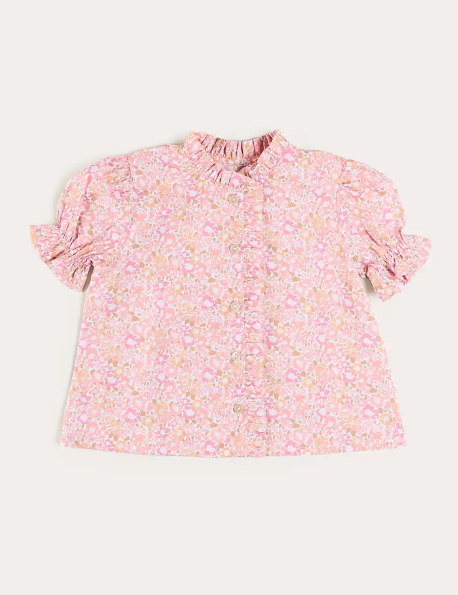 Nellie Floral Mao Collar Romantic Blouse in Pink (18mths-6yrs) Blouses from Pepa London US